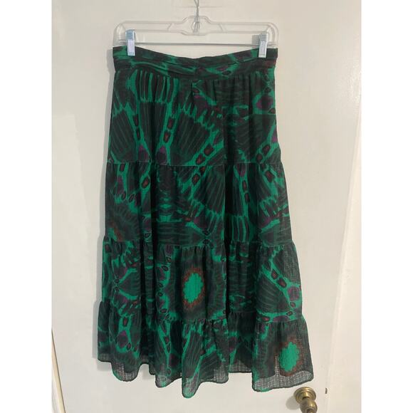 Ba&sh Lady midi skirt women’s size 6 green abstract tiered a-line peasant artsy - Picture 1 of 6